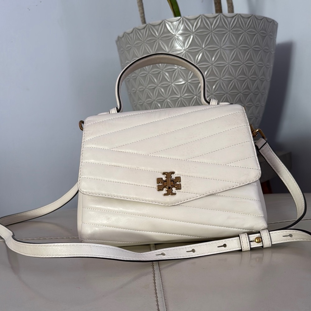 Tory Burch White Quilted Leather Handbag